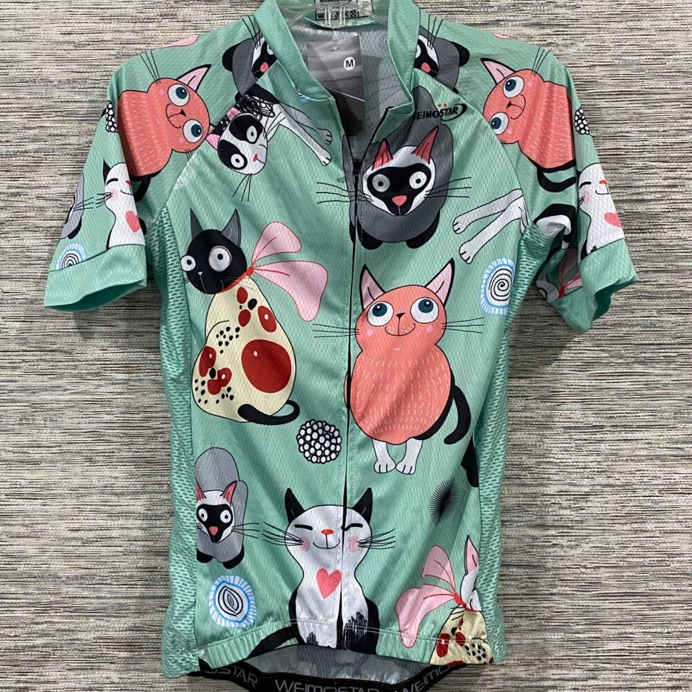 🚴‍♀️😻 WEIMOSTAR Teleyi Cycling Jersey – Cat Print – Women’s M – Pockets Across